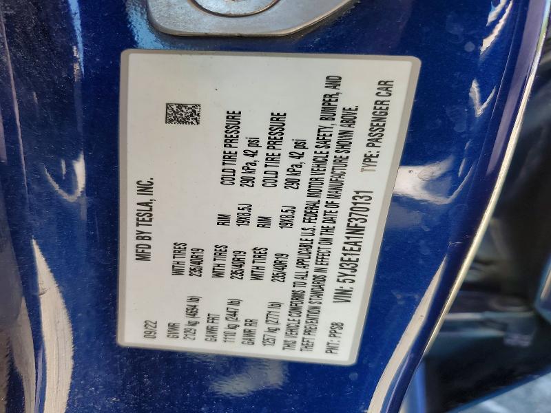 Продажа на аукционе авто 2022 Tesla Model 3, vin: 5YJ3E1EA1NF370131, номер лота: 58479976