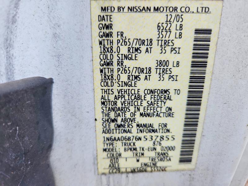 Продаж на аукціоні авто 2006 Nissan Titan, vin: 1N6AA06B76N537855, номер лоту: 57695396