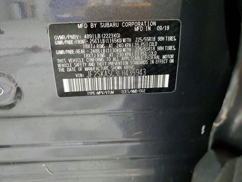 Продажа на аукционе авто 2020 Subaru Forester, vin: JF2SKASC3LH435943, номер лота: 95587445