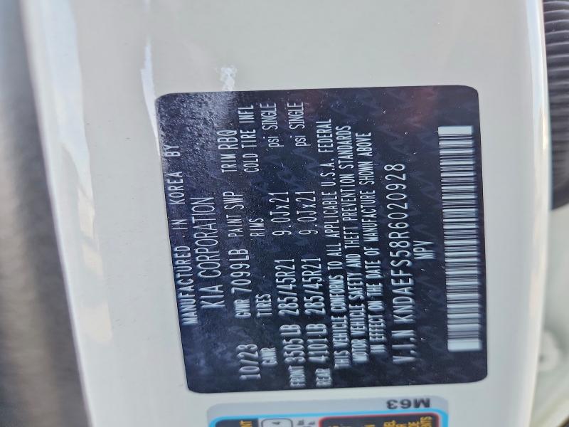 57907276 :رقم المزاد ، KNDAEFS58R6020928 vin ، 2024 Kia Ev9 مزاد بيع