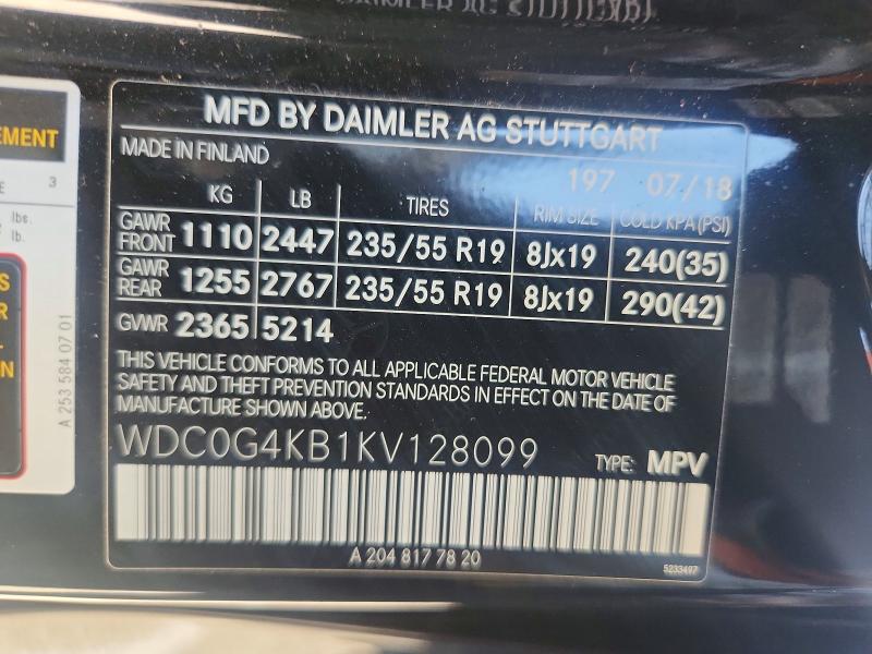 56287356 :رقم المزاد ، WDC0G4KB1KV128099 vin ، 2019 Mercedes-benz Glc مزاد بيع