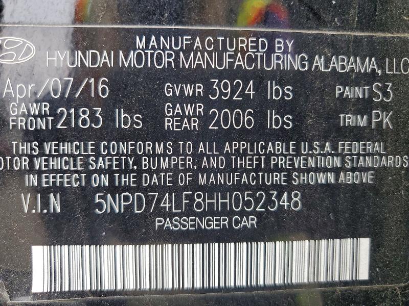 Продаж на аукціоні авто 2017 Hyundai Elantra, vin: 5NPD74LF8HH052348, номер лоту: 56444566