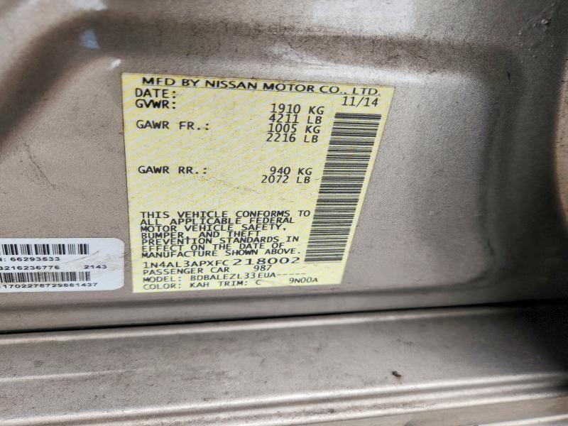 Aukcja sprzedaży 2015 Nissan Altima, vin: 1N4AL3APXFC218002, numer aukcji: 58795456