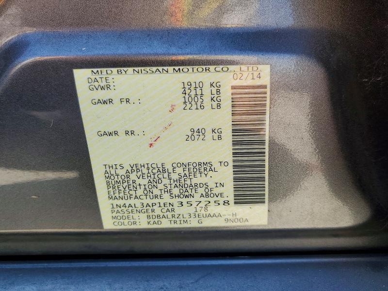 Aukcja sprzedaży 2014 Nissan Altima, vin: 1N4AL3AP1EN357258, numer aukcji: 58058046
