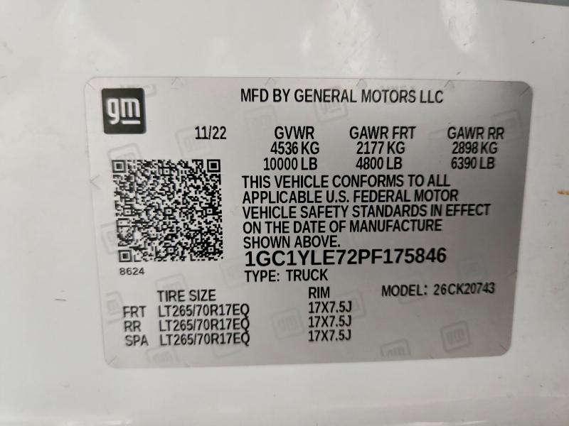 59190056 :رقم المزاد ، 1GC1YLE72PF175846 vin ، 2023 Chevrolet Silverado مزاد بيع