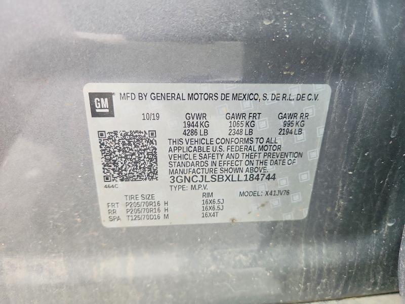 Aukcja sprzedaży 2020 Chevrolet Trax, vin: 3GNCJLSBXLL184744, numer aukcji: 56538686