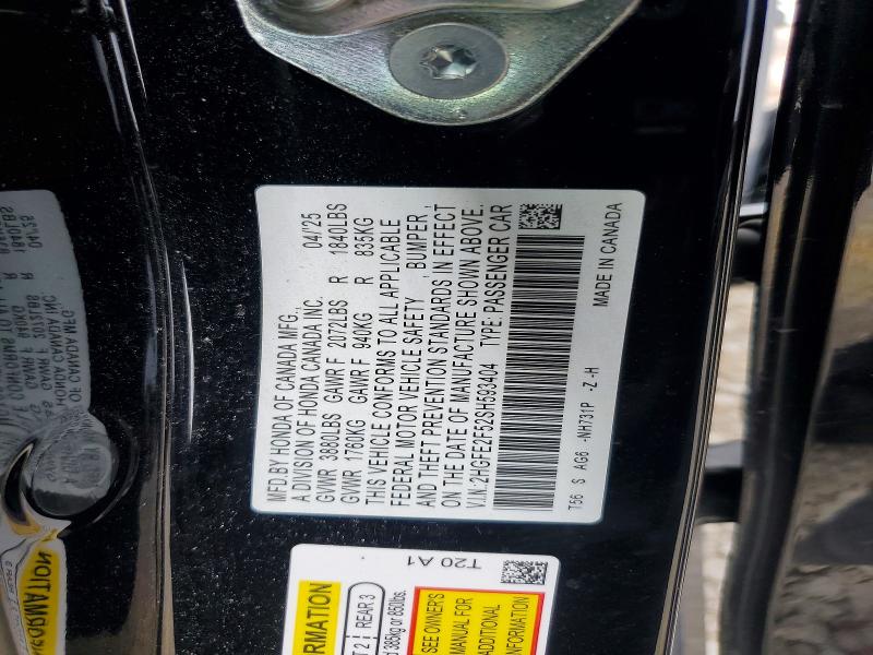 Продаж на аукціоні авто 2025 Honda Civic, vin: 2HGFE2F52SH593404, номер лоту: 56805436