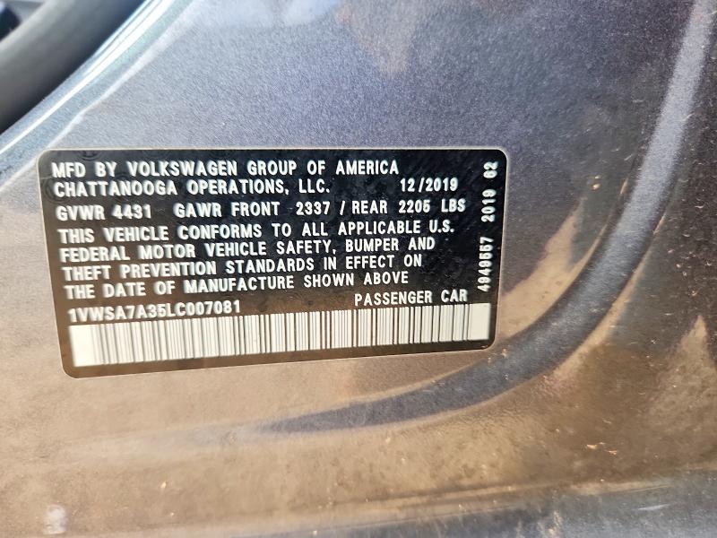 Продаж на аукціоні авто 2020 Volkswagen Passat, vin: 1VWSA7A35LC007081, номер лоту: 57427516