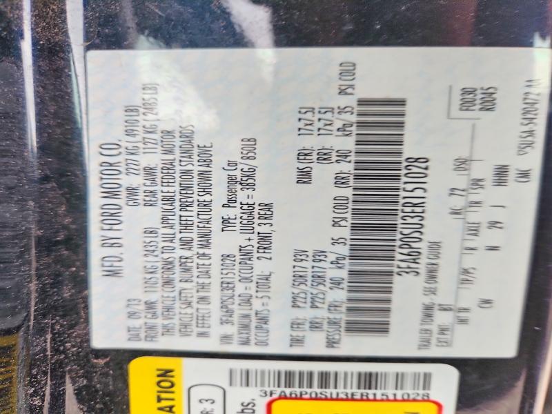 Продажа на аукционе авто 2014 Ford Fusion, vin: 3FA6P0SU3ER151028, номер лота: 56658076