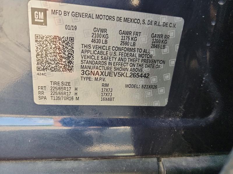 Продажа на аукционе авто 2019 Chevrolet Equinox, vin: 3GNAXUEV5KL265442, номер лота: 59159486
