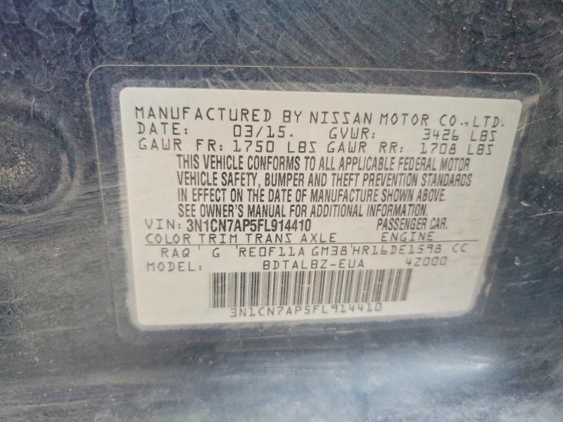 2015 Nissan Versa მანქანა იყიდება აუქციონზე, vin: 3N1CN7AP5FL914410, აუქციონის ნომერი: 58158566