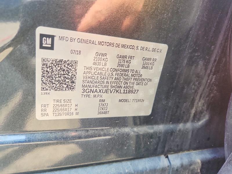 Продаж на аукціоні авто 2019 Chevrolet Equinox, vin: 3GNAXUEV7KL118927, номер лоту: 58454006