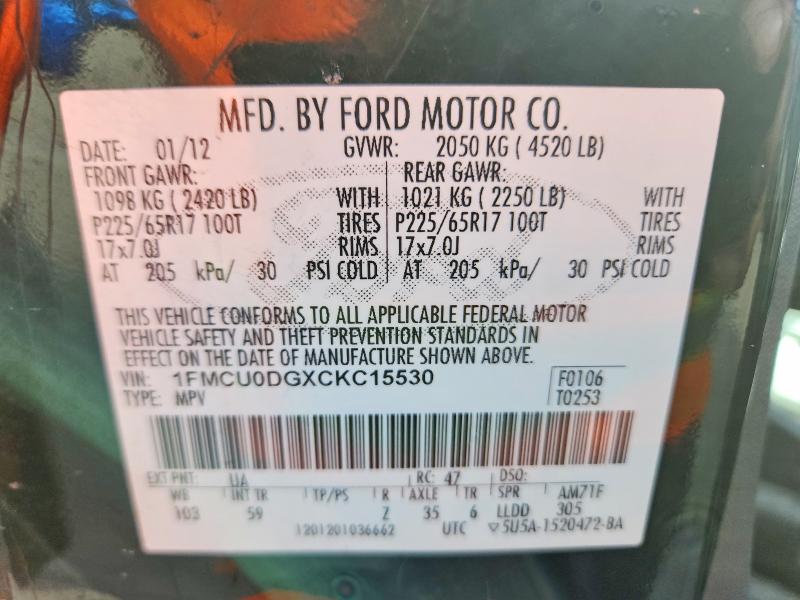 Aukcja sprzedaży 2012 Ford Escape, vin: 1FMCU0DGXCKC15530, numer aukcji: 59142846