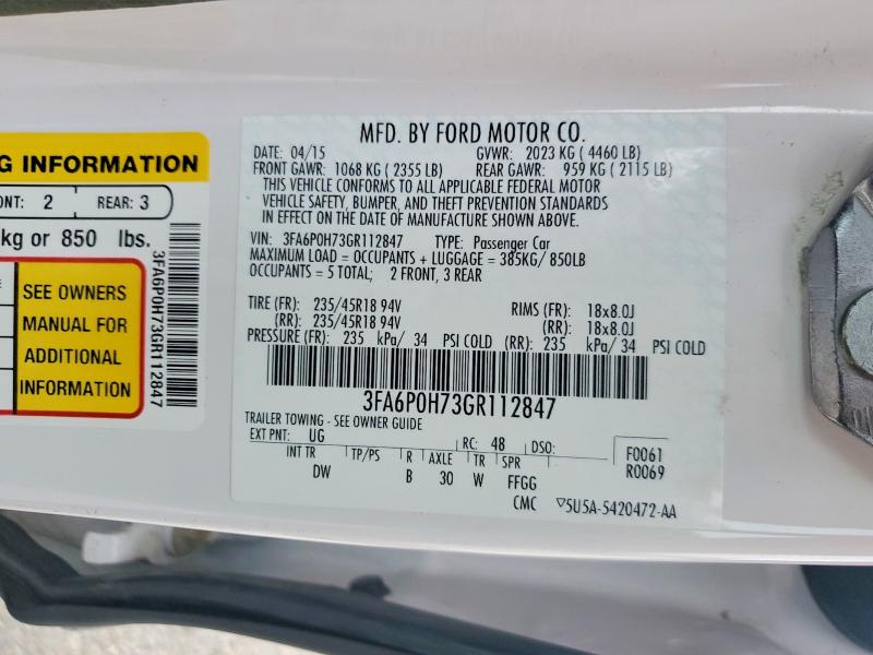 57893496 :رقم المزاد ، 3FA6P0H73GR112847 vin ، 2016 Ford Fusion مزاد بيع