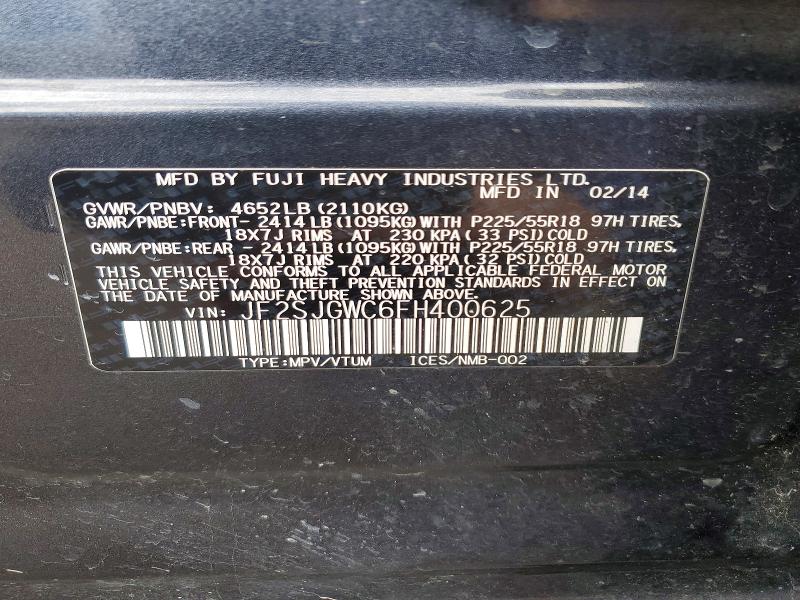 Продажа на аукционе авто 2015 Subaru Forester, vin: JF2SJGWC6FH400625, номер лота: 58979836
