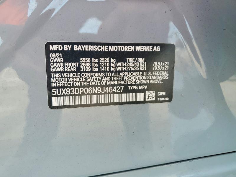 2022 Bmw X3 მანქანა იყიდება აუქციონზე, vin: 5UX83DP06N9J46427, აუქციონის ნომერი: 55763596