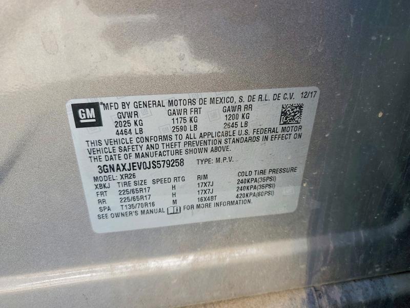 Продажа на аукционе авто 2018 Chevrolet Equinox, vin: 3GNAXJEV0JS579258, номер лота: 55957306