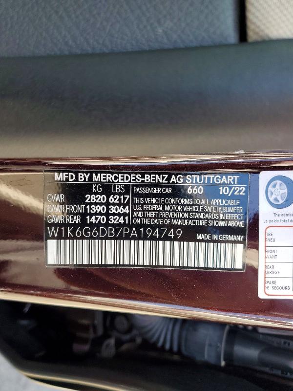 2023 Mercedes-benz S მანქანა იყიდება აუქციონზე, vin: W1K6G6DB7PA194749, აუქციონის ნომერი: 56685876