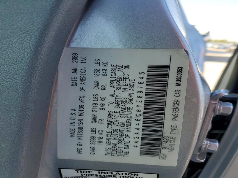 Aukcja sprzedaży 2000 Mitsubishi Galant, vin: 4A3AA46G0YE097645, numer aukcji: 58470296