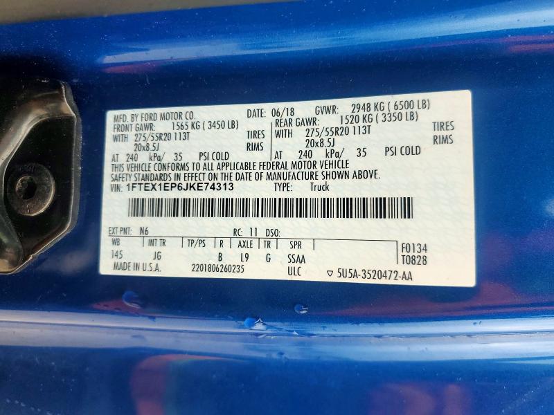 Aukcja sprzedaży 2018 Ford F150, vin: 1FTEX1EP6JKE74313, numer aukcji: 57663986