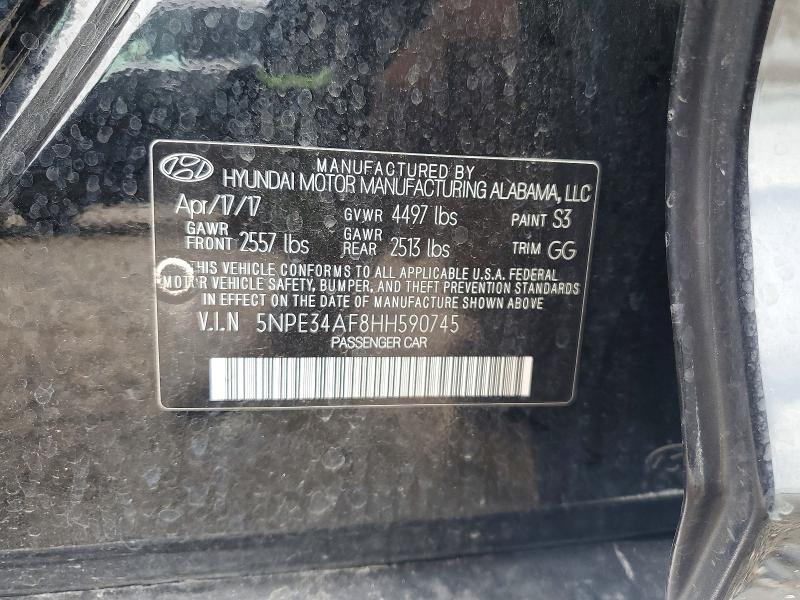2017 Hyundai Sonata მანქანა იყიდება აუქციონზე, vin: 5NPE34AF8HH590745, აუქციონის ნომერი: 57431426