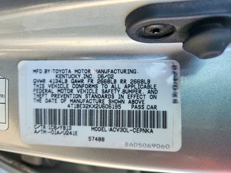 2002 Toyota Camry მანქანა იყიდება აუქციონზე, vin: 4T1BE32KX2U606195, აუქციონის ნომერი: 56114836