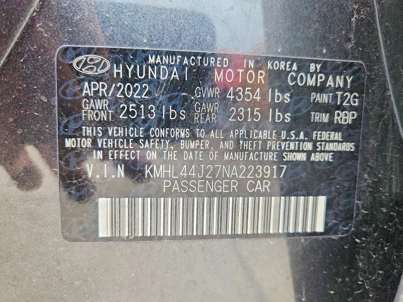 57250786 :رقم المزاد ، KMHL44J27NA223917 vin ، 2022 Hyundai Sonata مزاد بيع