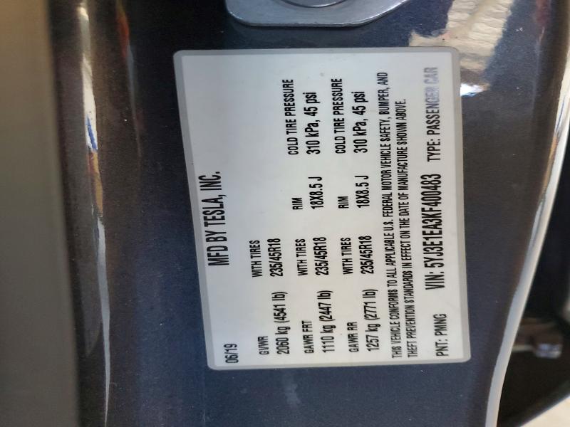 56519266 :رقم المزاد ، 5YJ3E1EA3KF400483 vin ، 2019 Tesla Model 3 مزاد بيع