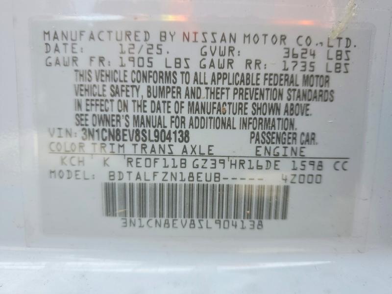 Aukcja sprzedaży 2025 Nissan Versa, vin: 3N1CN8EV8SL904138, numer aukcji: 56645586