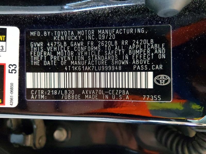 Aukcja sprzedaży 2020 Toyota Camry, vin: 4T1K61AK7LU999948, numer aukcji: 57594246