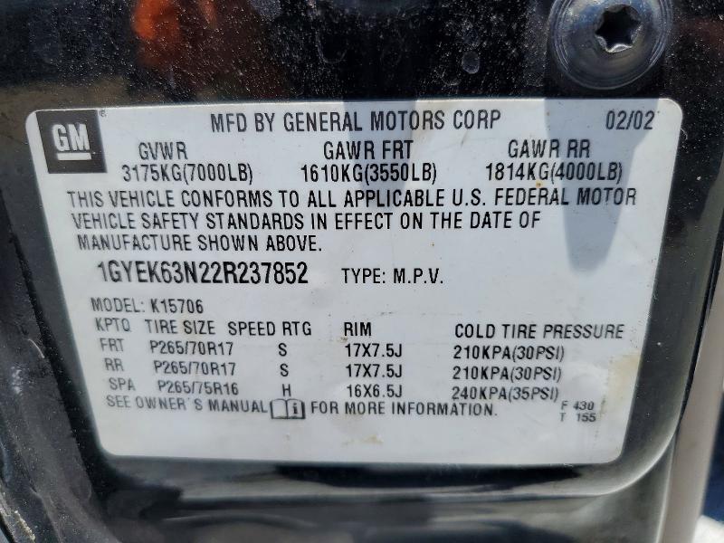 2002 Cadillac Escalade მანქანა იყიდება აუქციონზე, vin: 1GYEK63N22R237852, აუქციონის ნომერი: 58538556