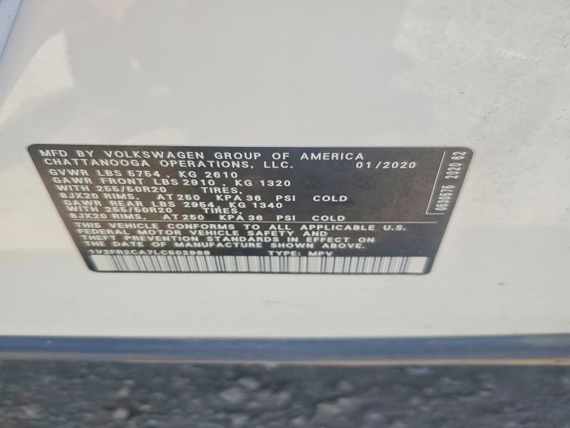 Продаж на аукціоні авто 2020 Volkswagen Atlas, vin: 1V2FR2CA7LC502988, номер лоту: 56322196