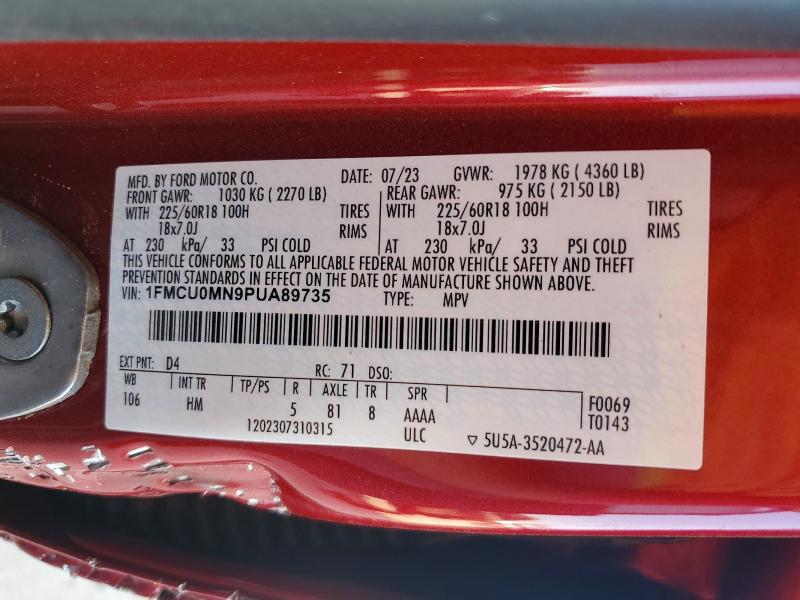 2023 Ford Escape მანქანა იყიდება აუქციონზე, vin: 1FMCU0MN9PUA89735, აუქციონის ნომერი: 56775046