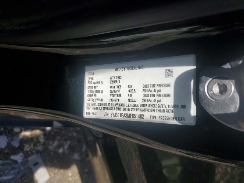 Aukcja sprzedaży 2021 Tesla Model 3, vin: 5YJ3E1EA3MF851402, numer aukcji: 57666886