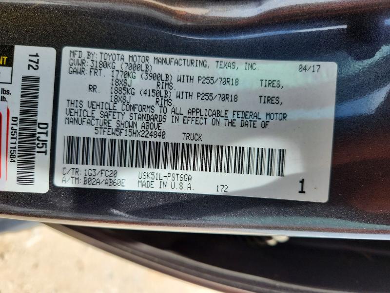 Aukcja sprzedaży 2017 Toyota Tundra, vin: 5TFEW5F15HX224840, numer aukcji: 55938996