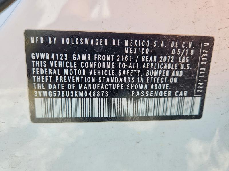 Auction sale of the 2019 Volkswagen Jetta, vin: 3VWG57BU3KM048873, lot number: 56407226