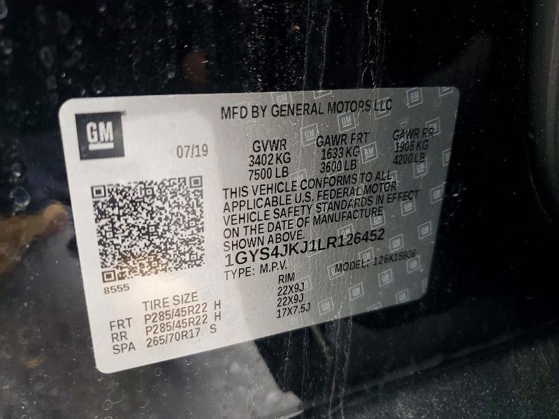 2020 Cadillac Escalade მანქანა იყიდება აუქციონზე, vin: 1GYS4JKJ1LR126452, აუქციონის ნომერი: 58258606