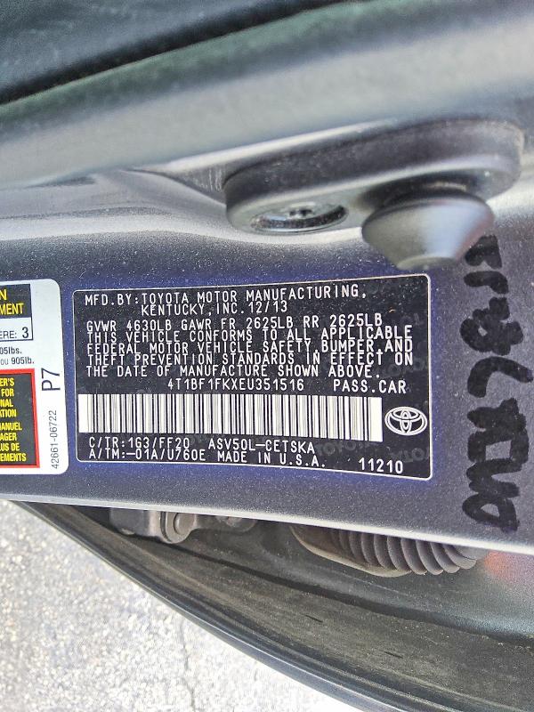 Продаж на аукціоні авто 2014 Toyota Camry, vin: 4T1BF1FKXEU351516, номер лоту: 58546186