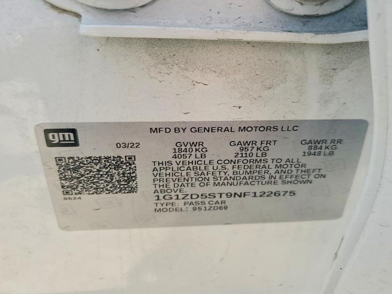 58154276 :رقم المزاد ، 1G1ZD5ST9NF122675 vin ، 2022 Chevrolet Malibu مزاد بيع