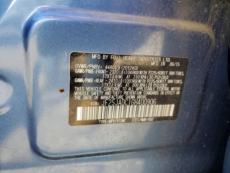 2016 Subaru Forester მანქანა იყიდება აუქციონზე, vin: JF2SJADC1GH400906, აუქციონის ნომერი: 55647096