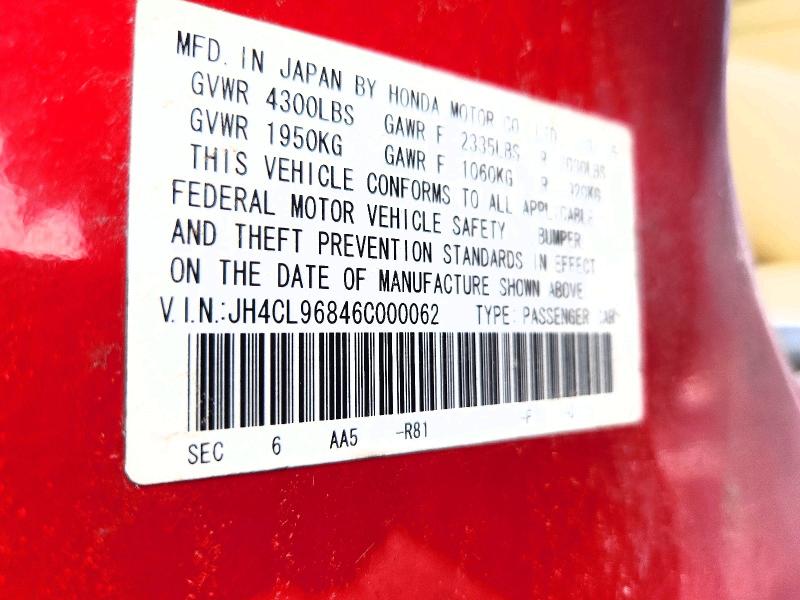 2006 Acura Tsx მანქანა იყიდება აუქციონზე, vin: JH4CL96846C000062, აუქციონის ნომერი: 56334326
