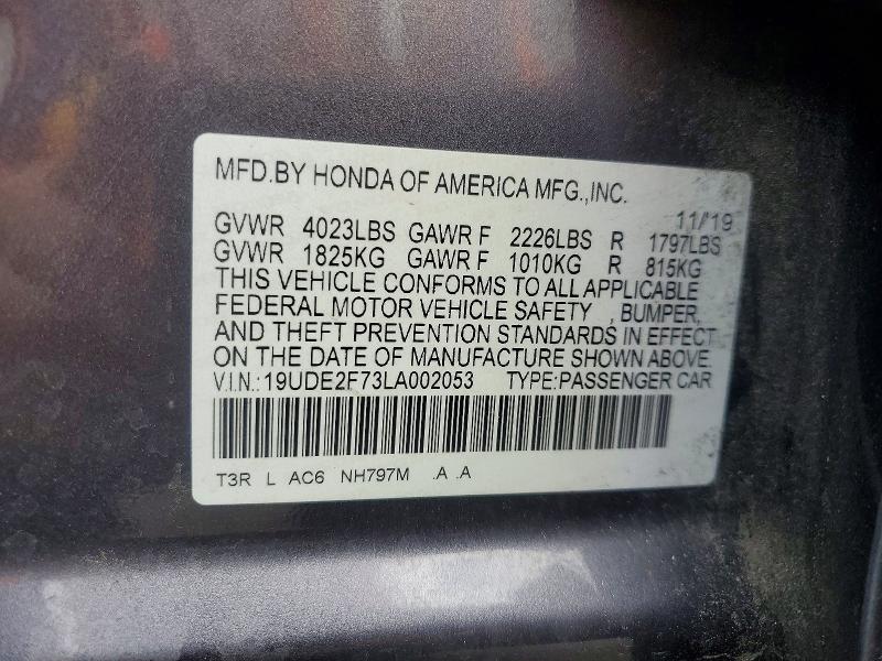 57232106 :رقم المزاد ، 19UDE2F73LA002053 vin ، 2020 Acura Ilx مزاد بيع
