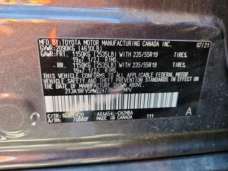 Продаж на аукціоні авто 2021 Toyota Rav4, vin: 2T3A1RFV5MW224715, номер лоту: 57606846
