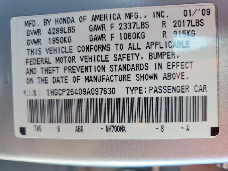 Продаж на аукціоні авто 2009 Honda Accord, vin: 1HGCP26409A097630, номер лоту: 59070906