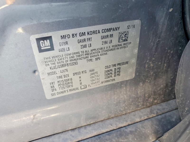 2015 Buick Encore მანქანა იყიდება აუქციონზე, vin: KL4CJGSB5FB103293, აუქციონის ნომერი: 56024556