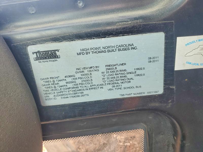 2012 Freightliner Chassis მანქანა იყიდება აუქციონზე, vin: 4UZABRDU1CCBR1199, აუქციონის ნომერი: 58406386