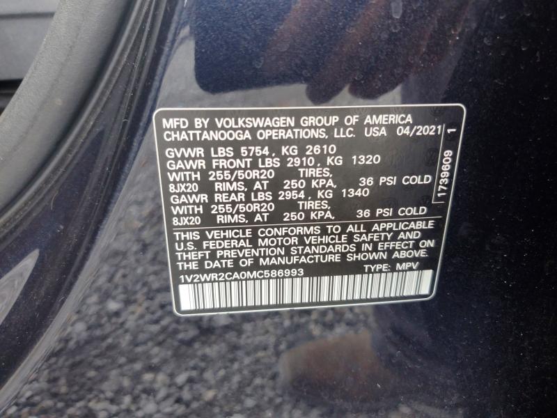 57131096 :رقم المزاد ، 1V2WR2CA0MC586993 vin ، 2021 Volkswagen Atlas مزاد بيع