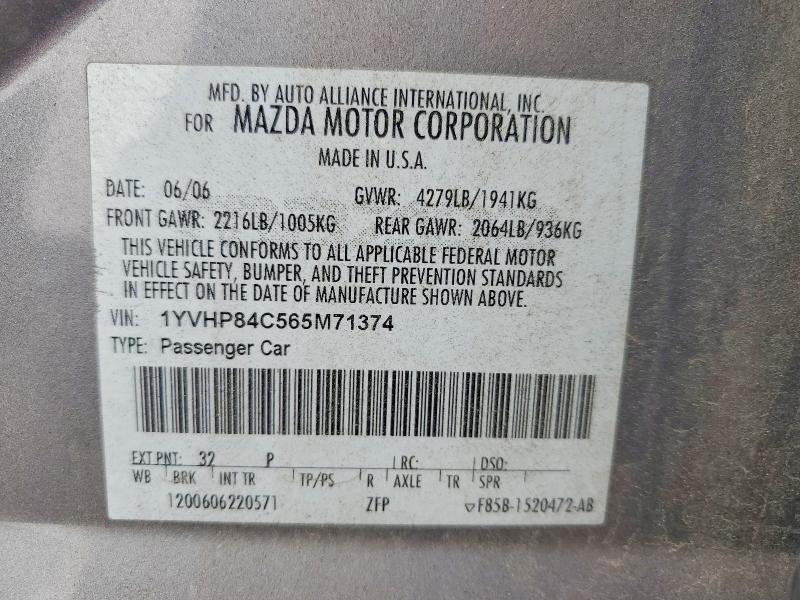 Aukcja sprzedaży 2006 Mazda 6, vin: 1YVHP84C565M71374, numer aukcji: 59076216