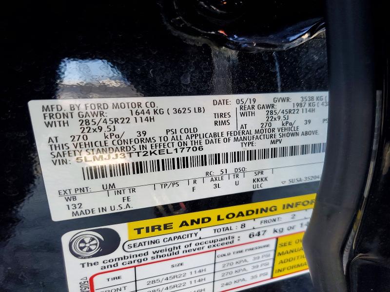 2019 Lincoln Navigator მანქანა იყიდება აუქციონზე, vin: 5LMJJ3TT2KEL17706, აუქციონის ნომერი: 58995506