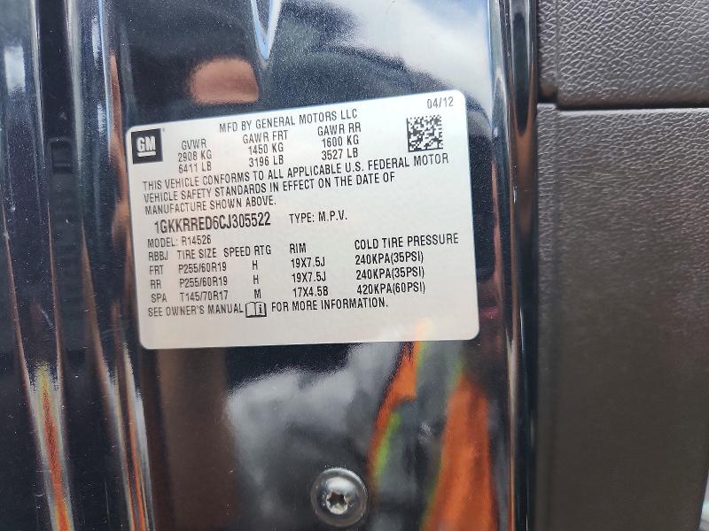 58131876 :رقم المزاد ، 1GKKRRED6CJ305522 vin ، 2012 Gmc Acadia مزاد بيع